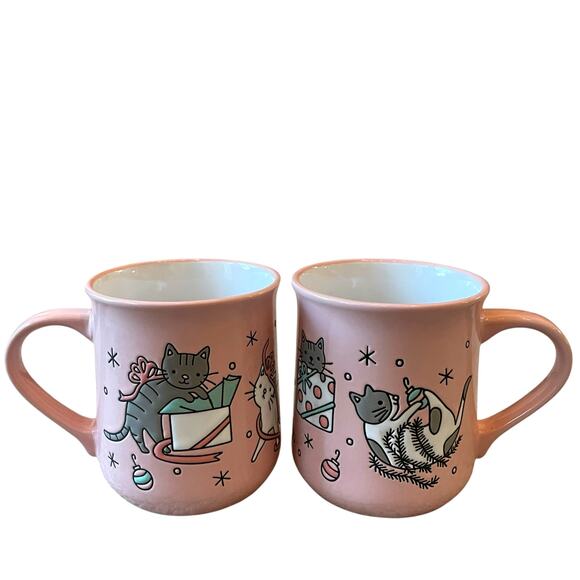 NEW Clementine CATS Pink Christmas Mug Set of 2 Ceramic 16oz Holiday - Picture 15 of 15